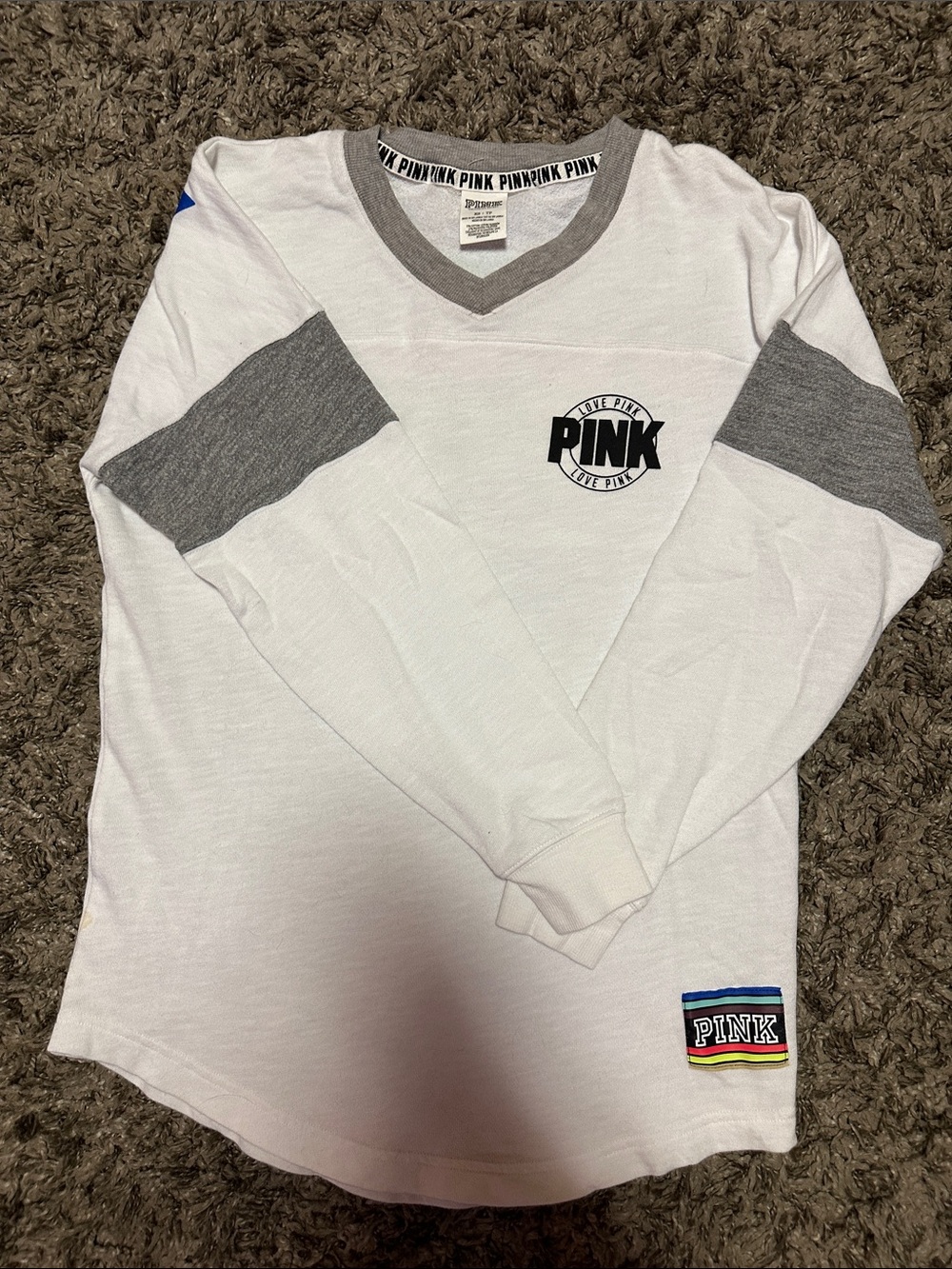 PINK Victoria's Secret White & Gray Long Sleeve Top